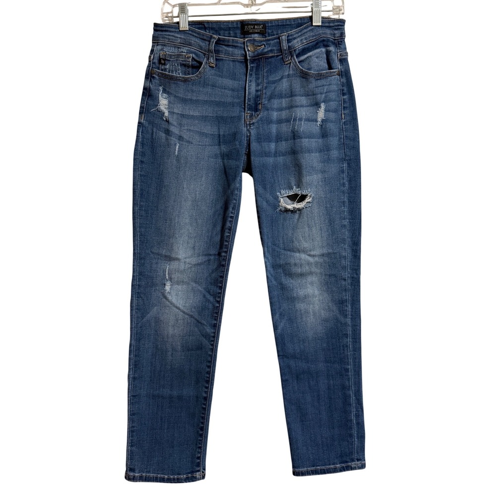 Judy Blue Mid Rise Distressed Skinny Jeans Medium Wash Womens‎ 7/28